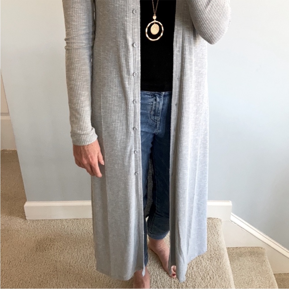 Ribbed Texture Long, V Neck Button Front Cardigan - Picture 5 of 8